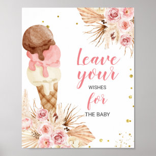 Boho Ice Cream Baby Dusche Wünsche für Babysignatu Poster