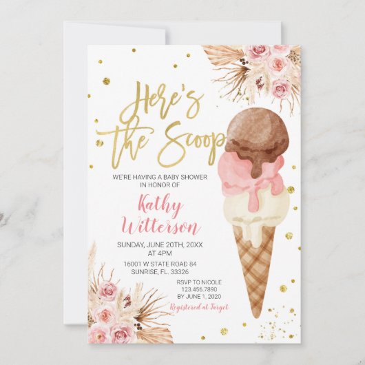 Boho Ice Cream Baby Shower Einladung (Vorderseite)