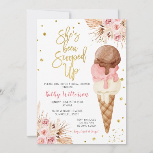 Boho Ice Cream Bridal Dusche Einladung (Vorderseite)