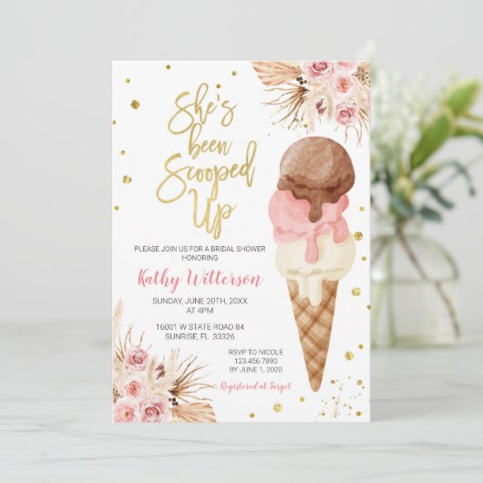 Boho Ice Cream Bridal Dusche Einladung (Stehend Vorderseite)