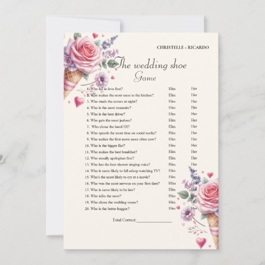 Boho Ice Cream Wedding Party Game Card Ankündigung (Vorderseite)