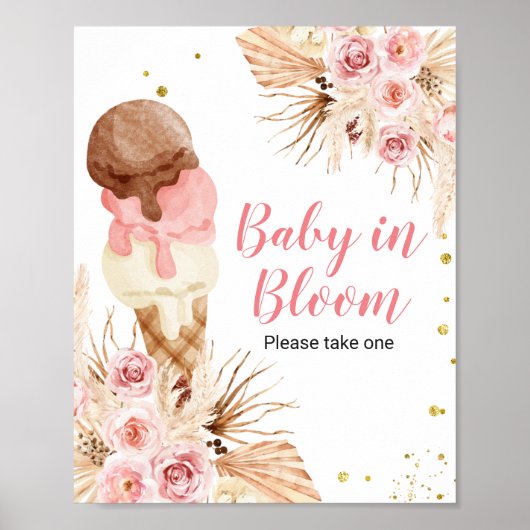 Boho ice Creme Floral Baby in Bloom-Zeichen Poster (Vorne)