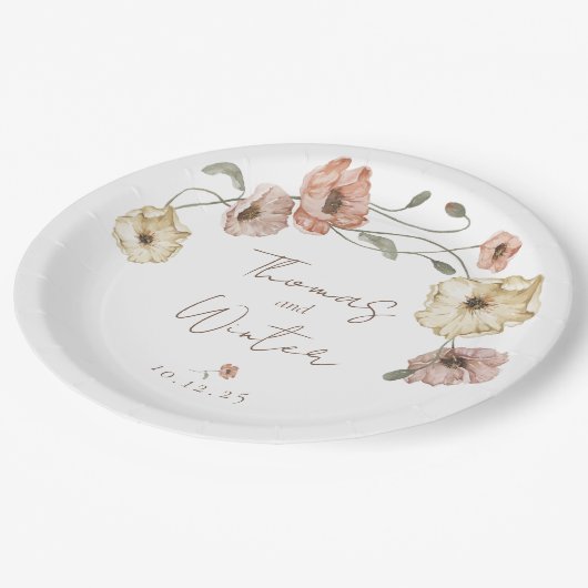 Boho Icelandic Watercolor Island Poppy Blume Pappteller (Schrägansicht)