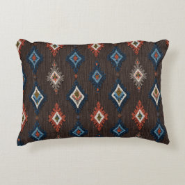 Boho Ikat Accent Pillow - Earthy Brown with Coral Dekokissen