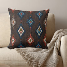 Boho Ikat Pattern Drehkissen - Braun und Marine