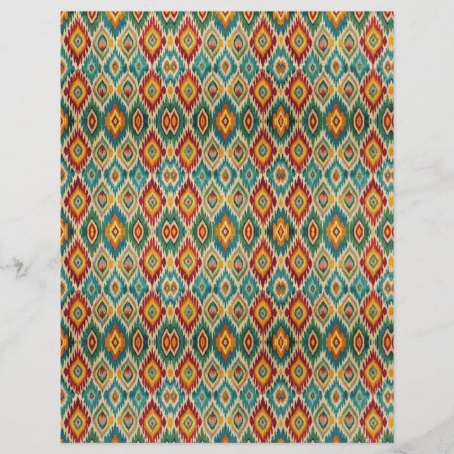 Boho Ikat Scrapbook Paper – Mustard Yellow & Teal  (Vorderseite)