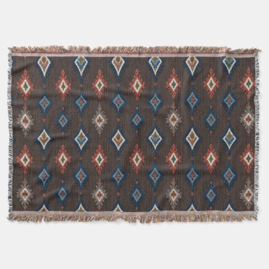 Boho Ikat Throw Blanket - Earthy Brown with Coral Decke (Vorderseite)