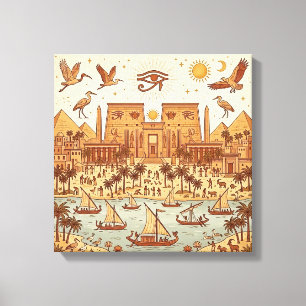 Boho-Illustration der altägyptischen Stadt - Terra Leinwanddruck