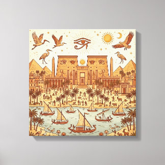 Boho-Illustration der altägyptischen Stadt - Terra Leinwanddruck