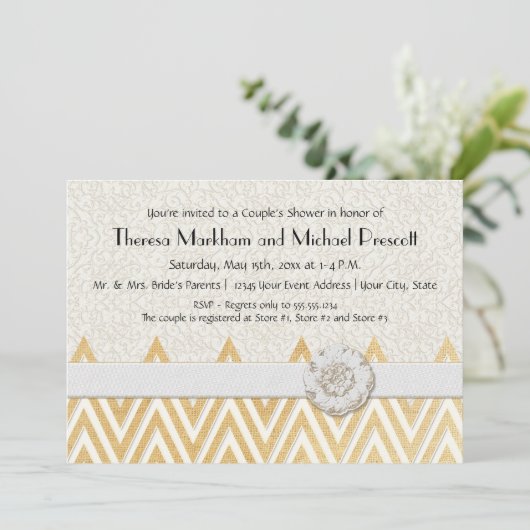 BOHO Imitate Burlap n Lace Zickzack-moderne Mod-St Einladung (Stehend Vorderseite)