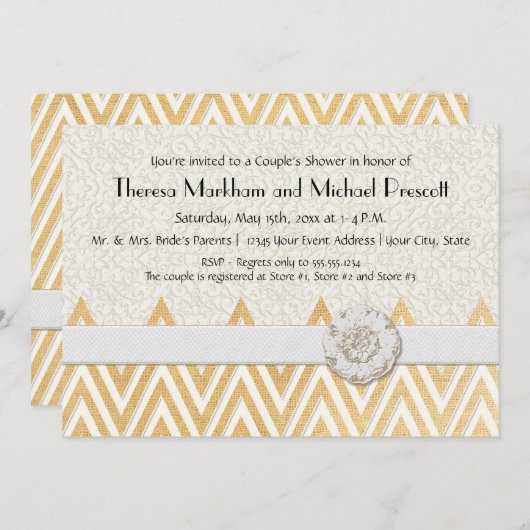 BOHO Imitate Burlap n Lace Zickzack-moderne Mod-St Einladung (Vorne/Hinten)