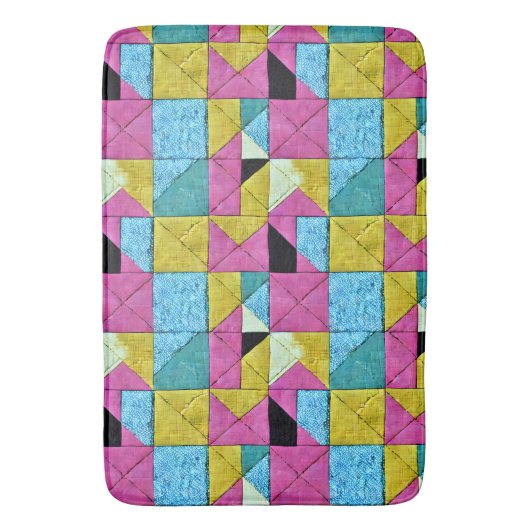 Boho Imitate Patchwork Quilt Rosa Gelb Blau Badematte (Vorderseite Vertikal)