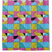 Boho Imitate Patchwork Quilt Rosa Gelb Blau Duschvorhang (Vorderseite)