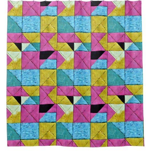 Boho Imitate Patchwork Quilt Rosa Gelb Blau Duschvorhang (Vorderseite)