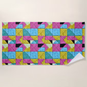 Boho Imitate Patchwork Quilt Rosa Gelb Blau Strandtuch (Vorderseite)