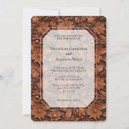 Boho Imitats Brown Leather Floral Wedding Einladung