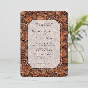 Boho Imitats Brown Leather Floral Wedding Einladung