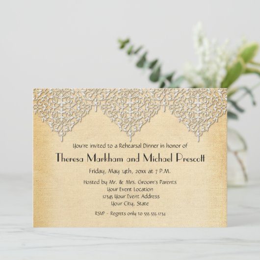 BOHO Imitats Burlap n Lace Sinti und Roma im moder Einladung (Stehend Vorderseite)