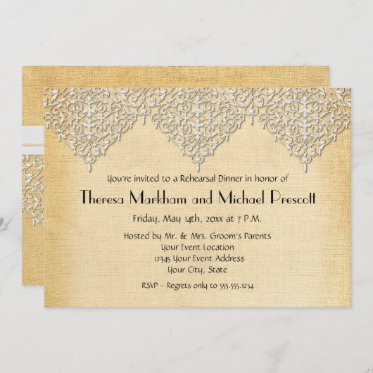 BOHO Imitats Burlap n Lace Sinti und Roma im moder Einladung (Vorne/Hinten)