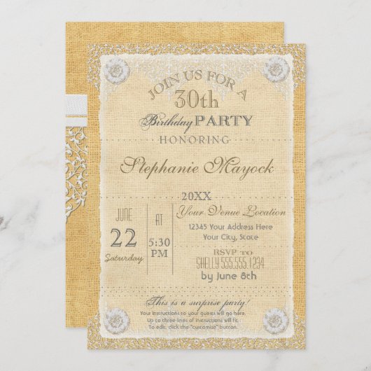 BOHO Imitats Burlap n Lace Sinti und Roma im moder Einladung (Vorne/Hinten)