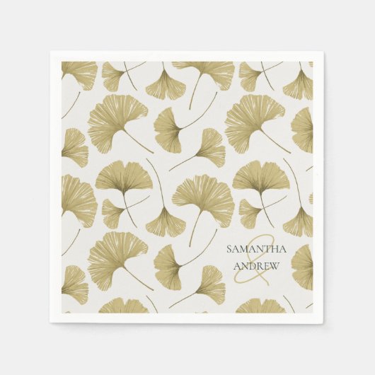 Boho Imitats Gold Botanisches Muster Monogram Serviette (Vorderseite)