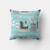 Boho in Neutralen mit Blues und Grays Kissen (Rückseite)