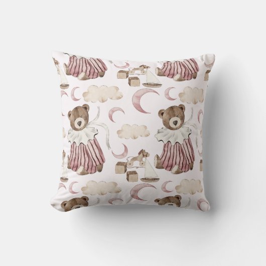 Boho in Neutrals: Baby Bears in Pinks Kinderzimmer Kissen (Vorderseite)