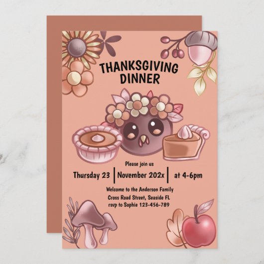 Boho in warmen Farben Erntedank Abendessen Einladung (Vorne/Hinten)