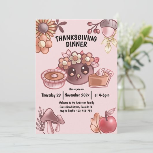 Boho in warmen Farben Erntedank Abendessen Einladung (Stehend Vorderseite)