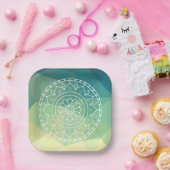 Boho india mandala Blume grün-gelb Design Pappteller (Party)