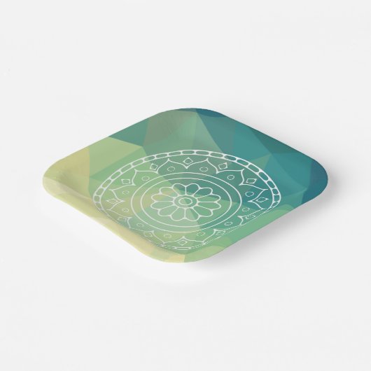 Boho india mandala Blume grün-gelb Design Pappteller (Gewinkelt)