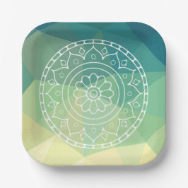 Boho india mandala Blume grün-gelb Design Pappteller