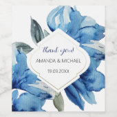 Boho Indigo Blue Abstrakt Floral Weinetikett (Einzelnes Label)