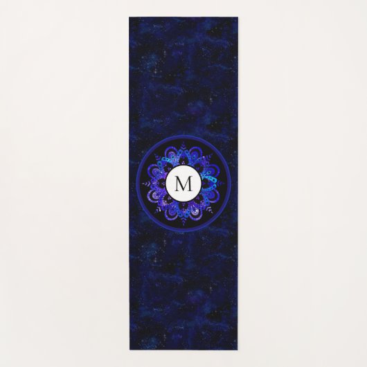 Boho Indigo Blue Universe Galaxy Mandala Monogram Yogamatte (Vorderseite)