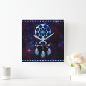 Boho Indigo Tribal Celestial Mandala Dreamcatcher Quadratische Wanduhr (Zuhause)