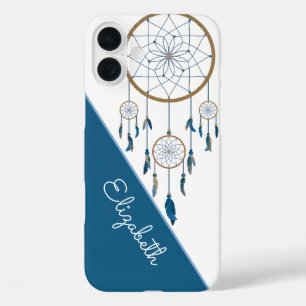 Boho Individuelle Name Dreamcatcher Blue White Fea iPhone 16 Plus Hülle