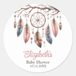 Boho Individuelle Name Dreamcather Babydusche Runder Aufkleber