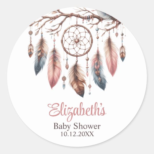 Boho Individuelle Name Dreamcather Babydusche Runder Aufkleber (Vorderseite)