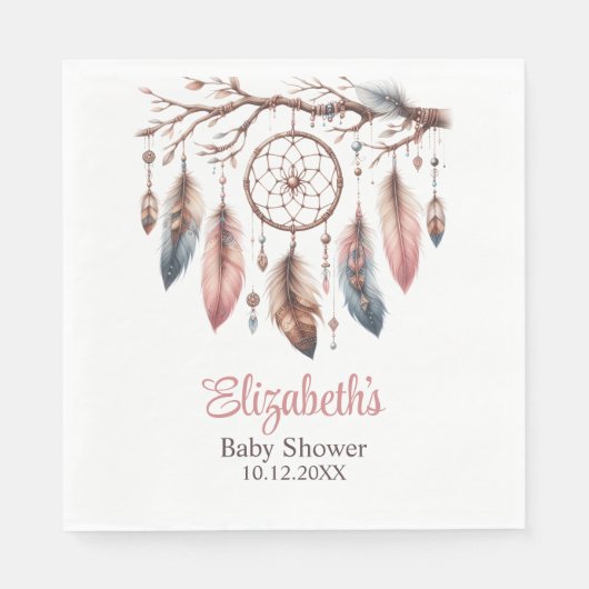 Boho Individuelle Name Dreamcather Babydusche Serviette (Vorderseite)