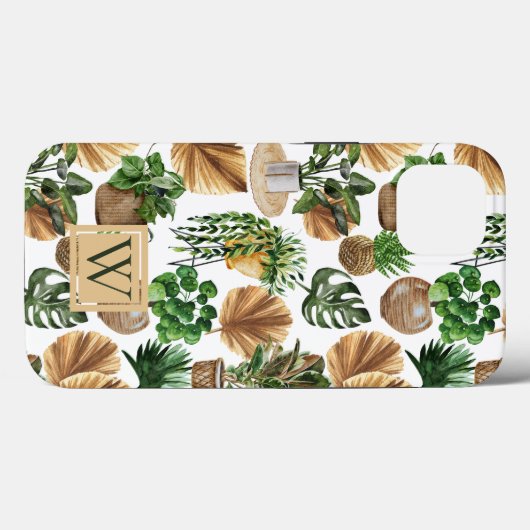 Boho Indoor Pflanze Wasserfarbmuster Monogramm Case-Mate iPhone Hülle (Rückseite (Horizontal))