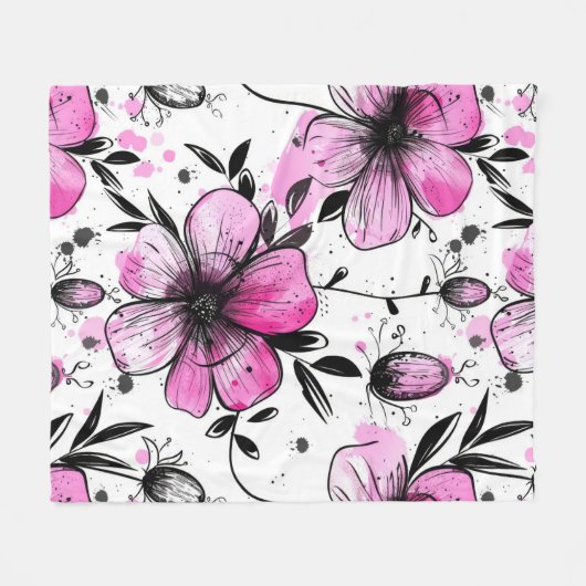 Boho Inky Petals Muster Fleecedecke (Vorderseite (Horizontal))