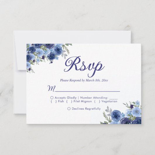 Boho-Inspired Navy Blooms – Wedding RSVP (Vorderseite)