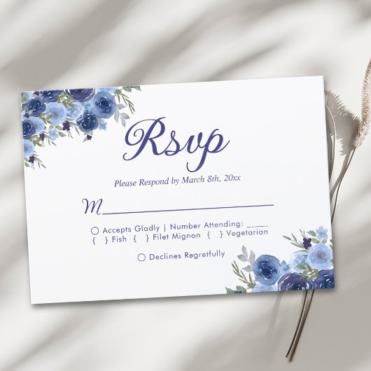Boho-Inspired Navy Blooms – Wedding RSVP Karte