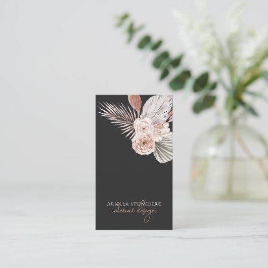 Boho Interior Designer Rose Pampas Grass Visitenkarte (Stehend Vorderseite)