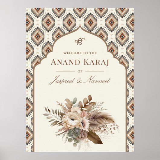 Boho Ivory Anand Karaj Sikh Wedding Welcome Sign Poster (Vorne)