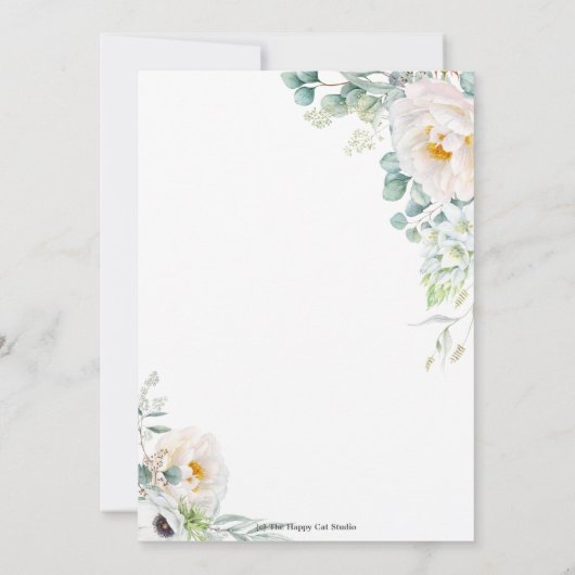 Boho Ivory Peony Rose Blumengrün Hochzeit Einladung (Rückseite)