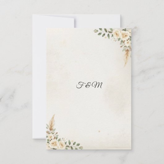 Boho Ivory Rose & Pampas Grass Wedding Dankeskarte (Rückseite)