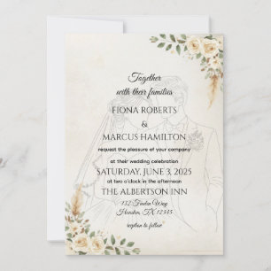 Boho Ivory Rose & Pampas Grass Wedding Save The Date