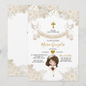 Boho Ivory White Floral Girl First Holy Communion Einladung (Vorne/Hinten)