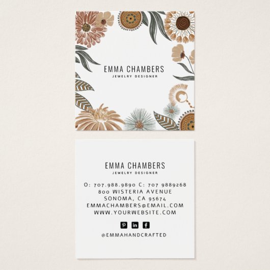 Boho Jewelier Designer Karten für Blumenmuster-Qua (Vorne & Hinten)